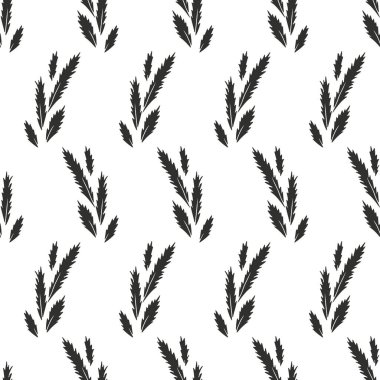 Beyaz arkaplanda siyah yapraklı siluetleri olan tek renkli, pürüzsüz desen