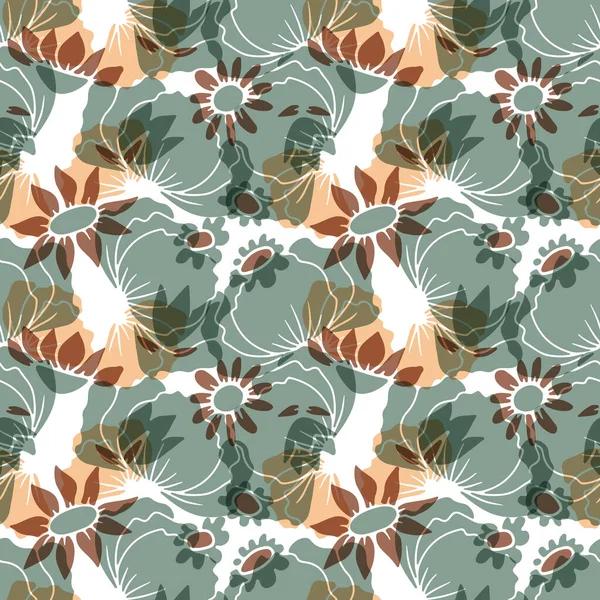 抽象的なレトロな花とカラフルなシームレスなパターン ヴィンテージ花デジタルペーパー — ストックベクタ