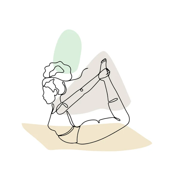 Disegno Linea Singola Una Ragazza Posa Bow Yoga Con Forme — Vettoriale Stock