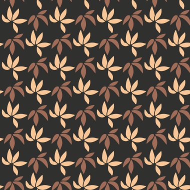Siyah arkaplanda renkli yaprakları olan, pürüzsüz bir desen.