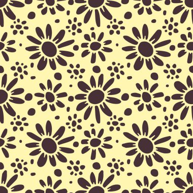 Geçmişe dönük çiçeklerle kusursuz bir desen. 70 'ler tarzı tek renkli çiçek arkaplanı