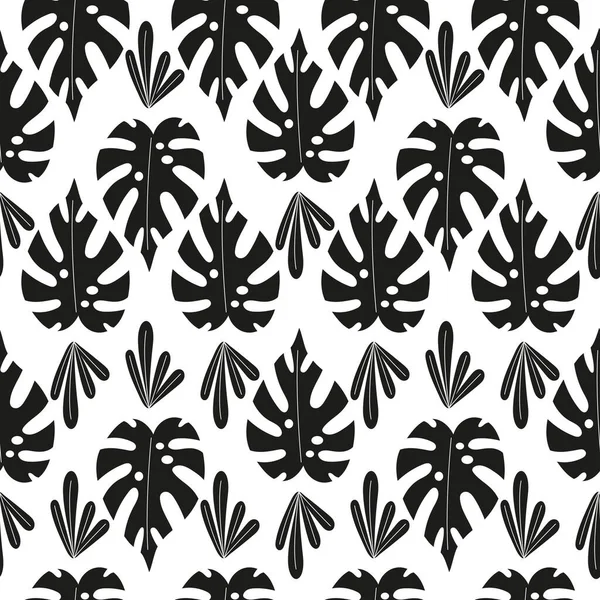 Seamless Pattern Monochrome Tropical Palm Leaves Exotic Foliage Background — Stock Vector
