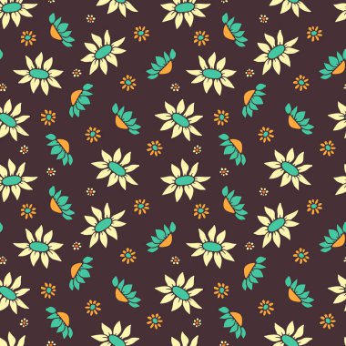 Geçmişe dönük çiçeklerle kusursuz bir desen. 70 'lerin tarz renkli çiçek arkaplanı