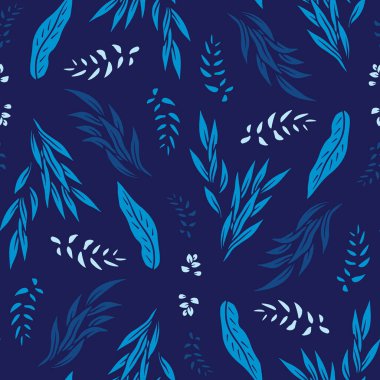 Mavi tropikal yapraklı kusursuz desen. Modern botanik duvar kağıdı