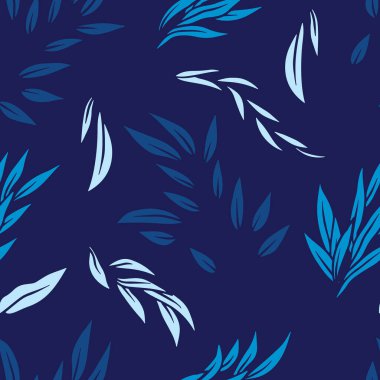 Mavi tropikal yapraklı kusursuz desen. Modern botanik duvar kağıdı