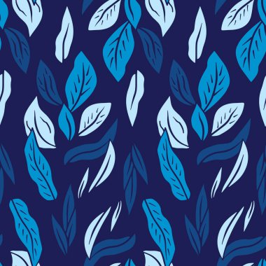 Mavi tropikal yapraklı kusursuz desen. Modern botanik duvar kağıdı