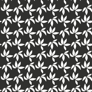 Siyah zemin üzerinde beyaz yapraklar olan tek renkli dikişsiz desen