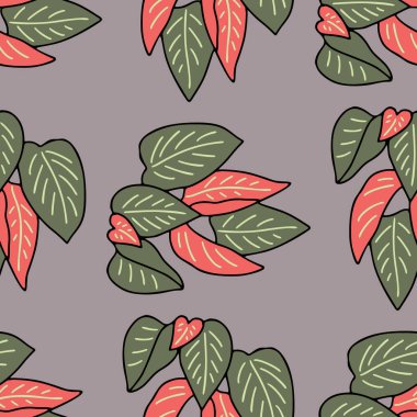 Elle çizilmiş yapraklarla kusursuz desen. Botanik duvar kağıdı