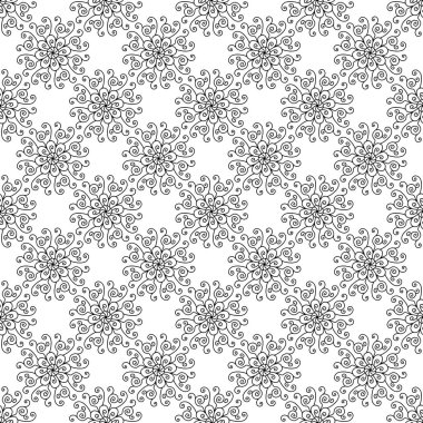 Kusursuz desenli, el çizimi, beyaz arka planda klasik çiçek kolyesi.