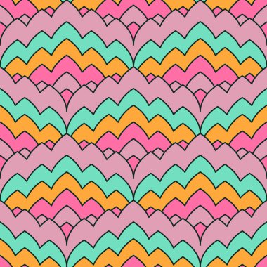 Geometrik alev dikiş motifleriyle kusursuz desen. Parlak retro tekrarlanan duvar kağıdı