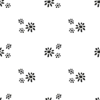 Beyaz arka planda siyah çiçekli, tek renkli, pürüzsüz desen. Retro çiçekli tekrar deseni.