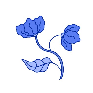 Beyaz arka planda izole edilmiş tek renkli mavi çin çiçekleri. Soyut el çizimi botanik klipsi sanat öğesi.