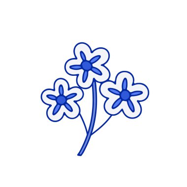 Beyaz arka planda izole edilmiş tek renkli mavi çin çiçekleri. Soyut el çizimi botanik klipsi sanat öğesi.