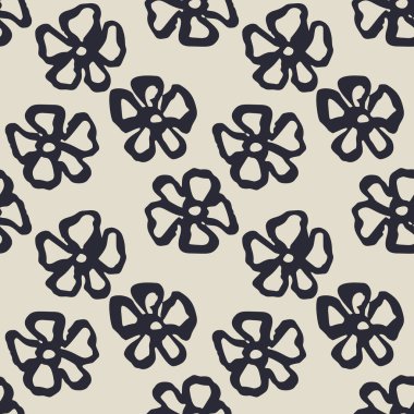 Tek renkli siyah beyaz fırça darbeleri mürekkepsiz çiçek desenleri. Soyut çiçek çağdaş arkaplanı.