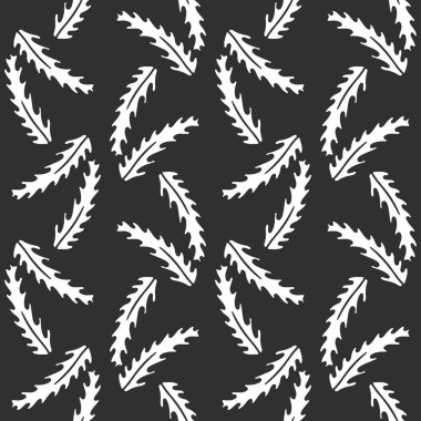 Siyah zemin üzerinde beyaz yapraklar olan tek renkli dikişsiz desen