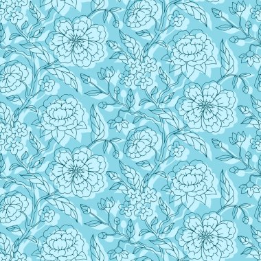 Renkli porselenimsi el çizimi motifli kusursuz desen. Çiçek duvar kâğıdı ve Çin tarzı süs..