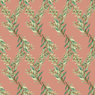 Suluboya yeşillik pürüzsüz desen, pembe arkaplanda çiçek deseni