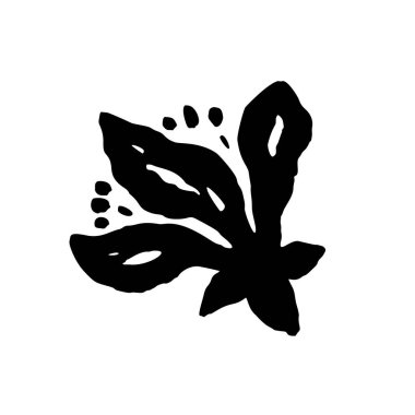 Beyaz üzerine izole edilmiş mürekkep rengi soyut çiçek çizimi. Minimalist karalama çiçeklerinin siyah silueti. El çizimi botanik çizimi