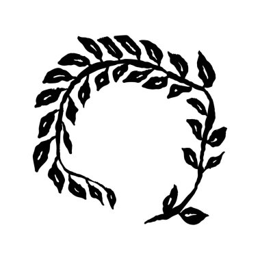 Mürekkep rengi soyut çizimler beyaza izole edilmiş. Minimalist karalama çiçeklerinin siyah silueti. El çizimi botanik çizimi