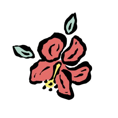 Soyut amber çiçeği çizimi beyaza izole edilmiş. Siyah çizgili minimalist karalama çiçeği sanatı. El çizimi botanik çizimi