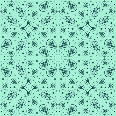 Göksel ve desenli Teal 'eamless deseni. Yıldızlar ve çiçekler duvar kâğıdı. Hint atkısı tasarımı.