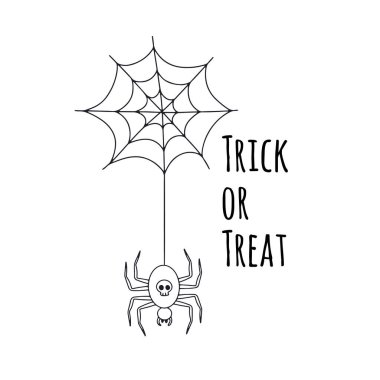 Örümcek ağındaki örümcekli Cadılar Bayramı illüstrasyonlu kart ya da poster. Metin Hediye ya da Hediye.