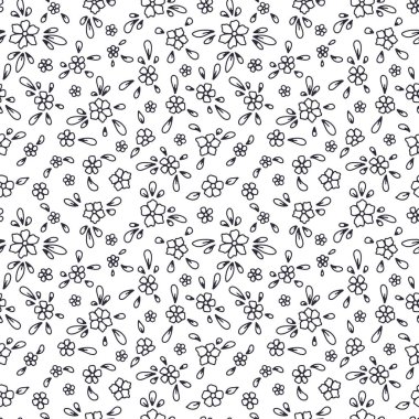 Kusursuz siyah beyaz desenli, çiçekli. Kırsal küçük çiçekler tek renkli duvar kağıdını tekrarla.