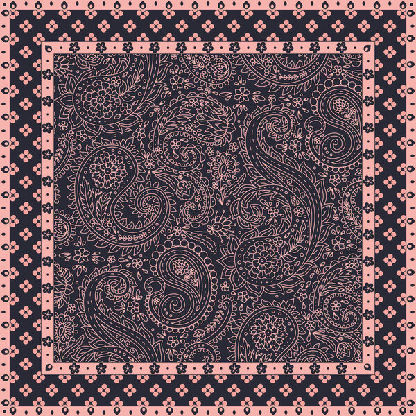 Цветочный дизайн шарфа с монохромными мотивами из пейсли. Персидский шикарный репликатор. Племенная текстильная печать.