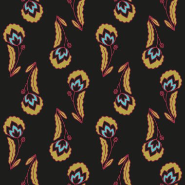 El çizimi karalama çiçekleri bej arka planda kusursuz desen. Basit çiçek arkaplanı.