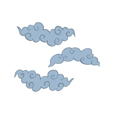 Beyaz arkaplanda el çizimi mürekkep stili bulutlar izole