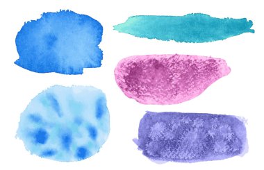 Suluboya arkaplan demetleri. Fırça darbesi soyut şekiller ayarlandı. Boya lekesi duvar kağıtları koleksiyonu.