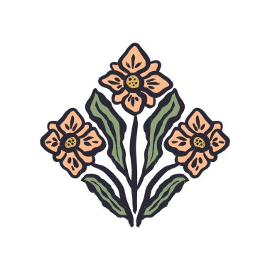 Siyah ana hatlar, soyut mürekkep çiçekleri. Sketchy desenli gevşek çiçek karalaması. El çizimi retro botanik soyutlama