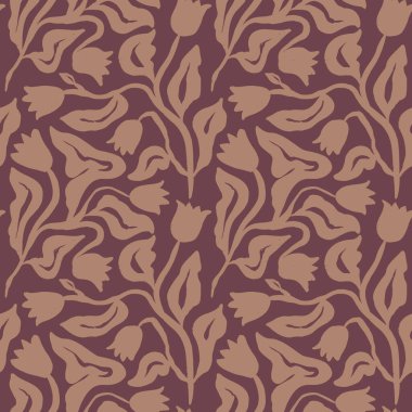 Fırça darbeleri mürekkepli çiçekler kahverengi pürüzsüz desenler. Soyut çiçek çağdaş geçmişi. Dokulu botanik minimalist duvar kağıdı