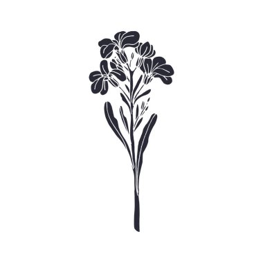 Beyaz arka planda izole edilmiş siyah orkide çiçeği silueti. El çizimi çiçek deseni tasarımı