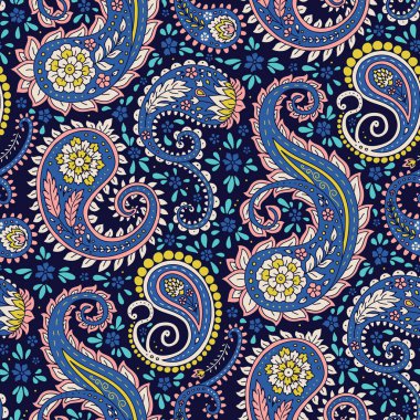 Mavi Paisley motifli kusursuz desen. Geleneksel Hint yineleme tasarımı.