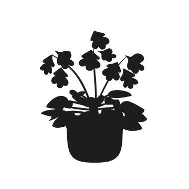 Saksı çiçekli chiritanın siyah linocut silueti. Tropik bitki monokrom elle çizilmiş tasarım