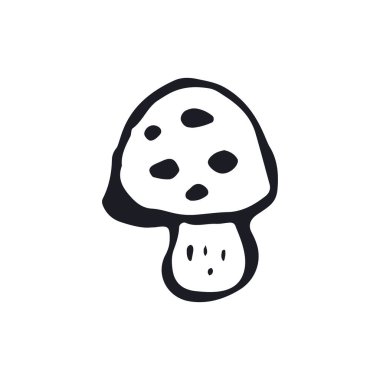 El çizimi monokrom mürekkep taslak stili manita mantarı. Zehirli mantar siyah beyaz karalamalar