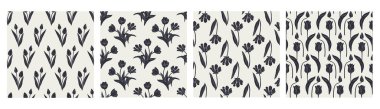 Lale çiçekleri ile hazırlanmış klasik monokrom dikişsiz desenler. El çizimi çiçek arkaplanı. Bahar çiçekleri, siluet duvar kağıtları.
