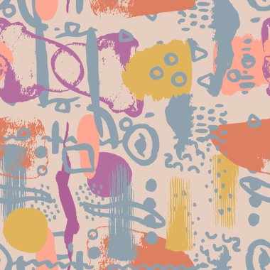 Bej arka planda el çizimi şekilleri olan soyut, tuhaf, pürüzsüz desen. Minimalist nötr duvar kağıdı