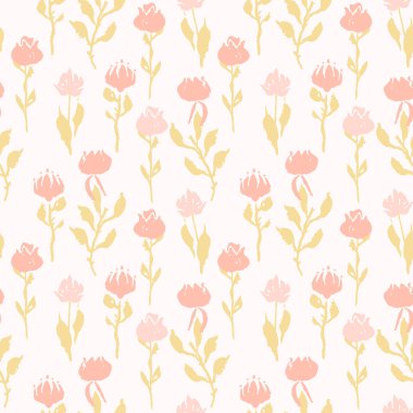 Elle çizilmiş pastel çiçeklerle kusursuz desen. Botanik arka planı gevşek. Kaba çiçek desenli duvar kağıdı.