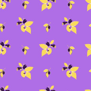 Pürüzsüz desenli, kuru bitkisel yaprakları kalın ve canlı renklerde. Cottagecore duvar kâğıdı. Boho botanik dokusu. Ekolojik ve doğal tasarım.