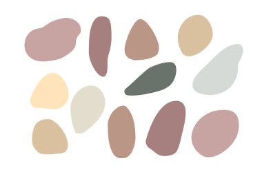 Bir grup nötr organik şekil beyaz arka planda izole edilir. Kolaj için dünyevi tonlar kesme elementleri koleksiyonu.