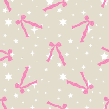 Pembe düğümler ve yıldızlar çizilmiş, kusursuz bir desen. Oldukça eski moda duvar kağıtları. Düğün, doğum günü ya da sevgililer günü için klasik romantik özgeçmiş. Vektör illüstrasyonu