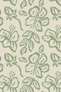 Poster ya da kart tasarımı için mürekkep fırçası soyut çiçek deseni. Sosyal medya ya da duvar sanatı için minimalist karalama doğa arka planı. Vektör illüstrasyonu.