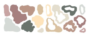 Bir grup nötr organik şekil beyaz arka planda izole edilir. Kolaj için dünyevi tonlar kesme elementleri koleksiyonu.