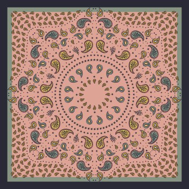 Pastel bej atkı ya da şal desenli bandana desenli. Etnik pembe halı tasarımı. Soyut boho arkaplanı.