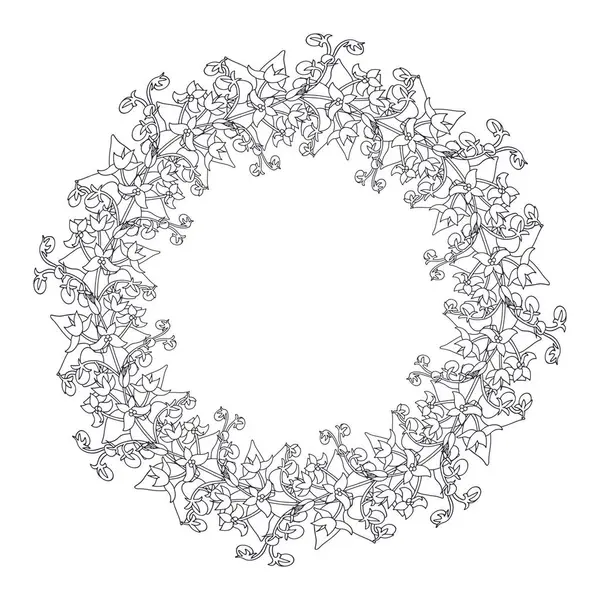 El çizimi siyah-beyaz çizgili kanarya adaları çiçekli itüzümü çelengi. Şirin tek renkli çiçek desenli kart şablonu. Botanik vektör çizimi beyaza izole edildi.