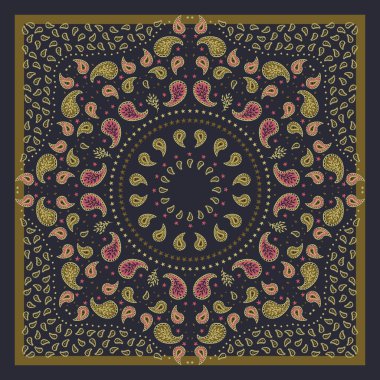 Mavi atkı ya da şal desenli bandana desenli. Etnik renkli halı tasarımı. Soyut boho arkaplanı.