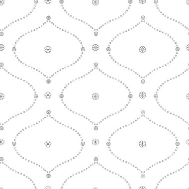 Beyaz arka planda siyah doğrusal ogee geometrik motifli kusursuz desen. Minimalist klasik soyut tekrarlanan duvar kağıdı.