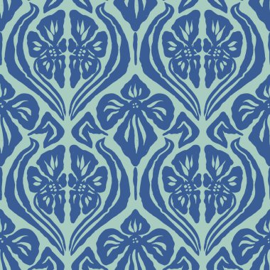 Tek renkli yeşil fırça darbeleri mürekkepsiz çiçek desenli damask tarzı. Soyut modern çiçek arkaplanı. Dokulu botanik minimalist duvar kağıdı